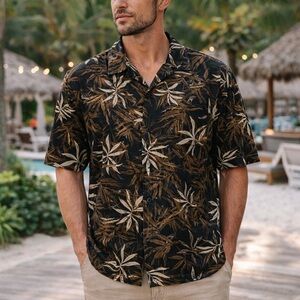 AXCESS Hawaiian Print Aloha Shirt Mens XL Tropical Botanical Rayon Island Print